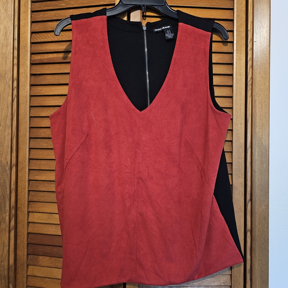 DKNY Red and Black V-Neck Tank Top